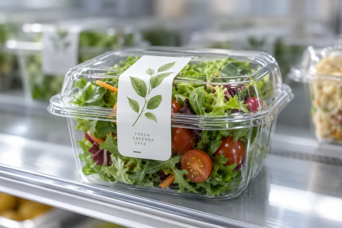 Printed information label on food packaging