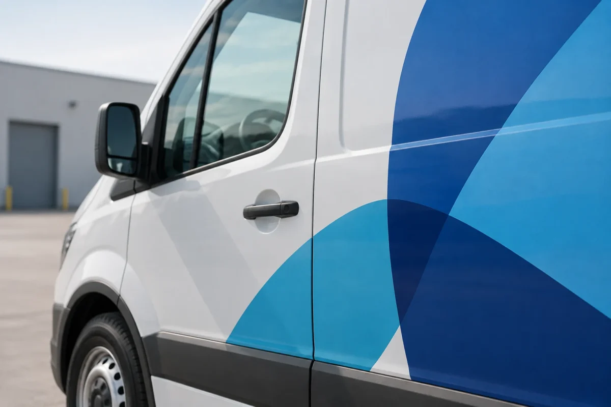 Printed graphic applied to a commercial vehicle