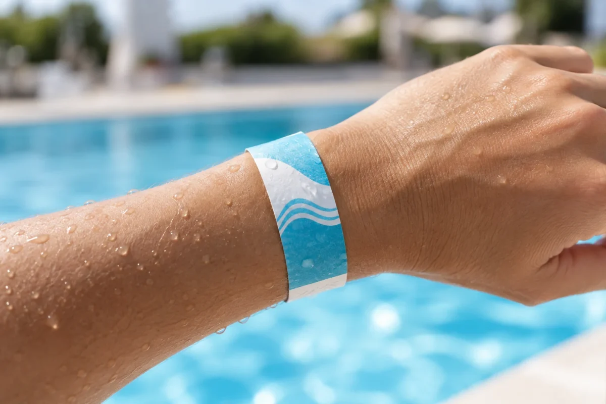 Printed wristband in a wet-use setting