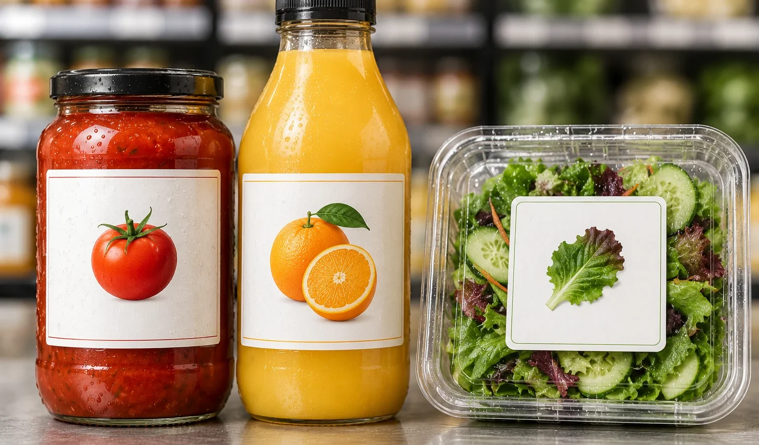 Printed labels on food and beverage packaging