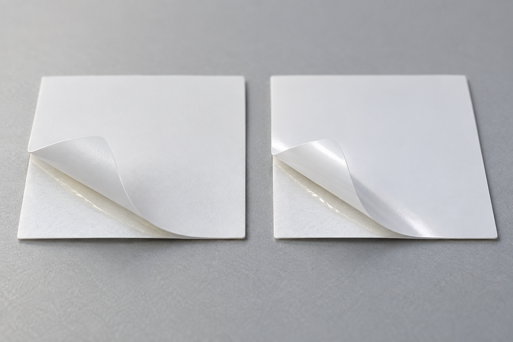 Pressure-sensitive adhesive labelstock samples prepared for acrylic and rubber-based adhesive evaluation